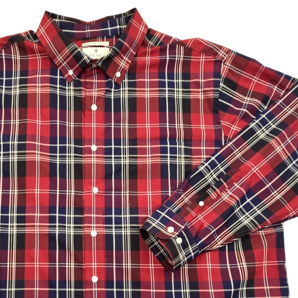 Oak Hill Wrinkle Free Cool Dry Button Down Shirt Big Tall Red Plaid Mens 2XL